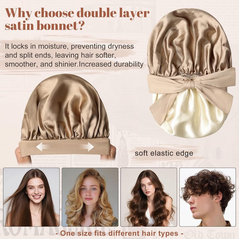 CHLINS Satin Bonnet Silk Bonnet for Sleeping Silk Sleep Cap Double Layer Hair Bonnet with Elastic Tie Band for Curly Hair Night Cap - Image 3
